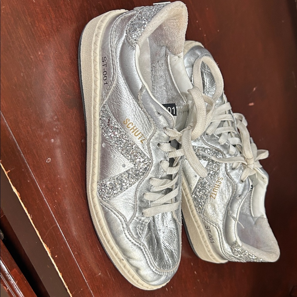 SCHUTZ Silver Glitter Sneakers